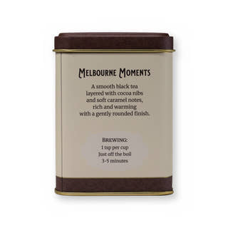 Melbourne Moments caramel & cacao black tea, small tin, back