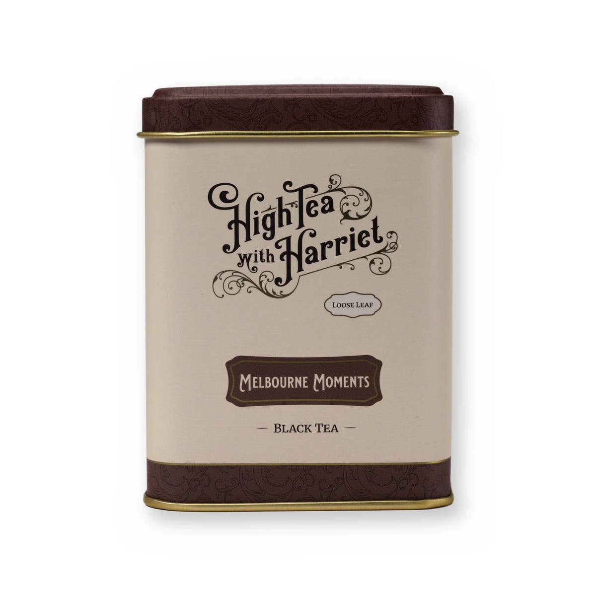 Melbourne Moments caramel & cacao black tea, small tin, front