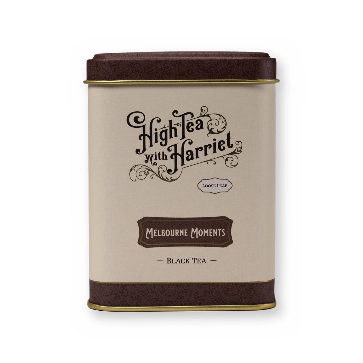Melbourne Moments caramel & cacao black tea, small tin, front