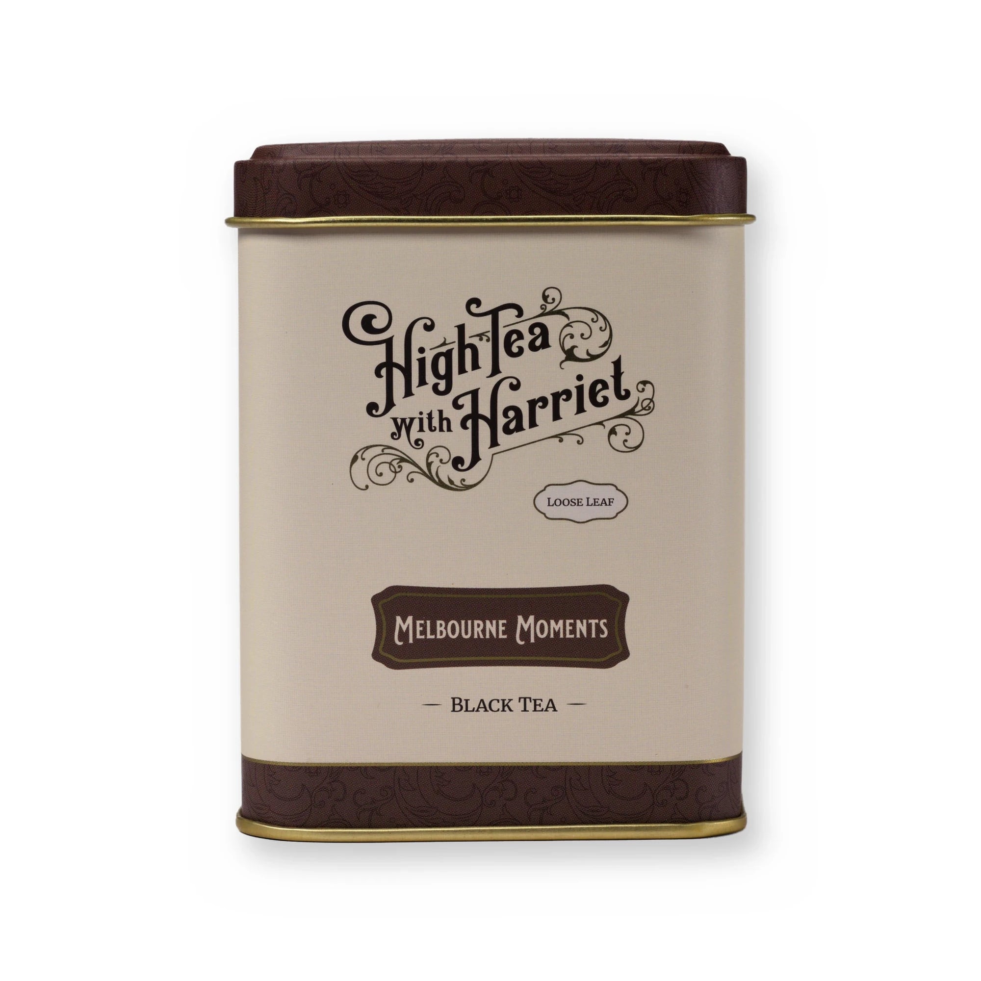 Melbourne Moments caramel & cacao black tea, small tin, front