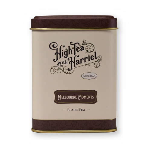 Melbourne Moments caramel & cacao black tea, small tin, front
