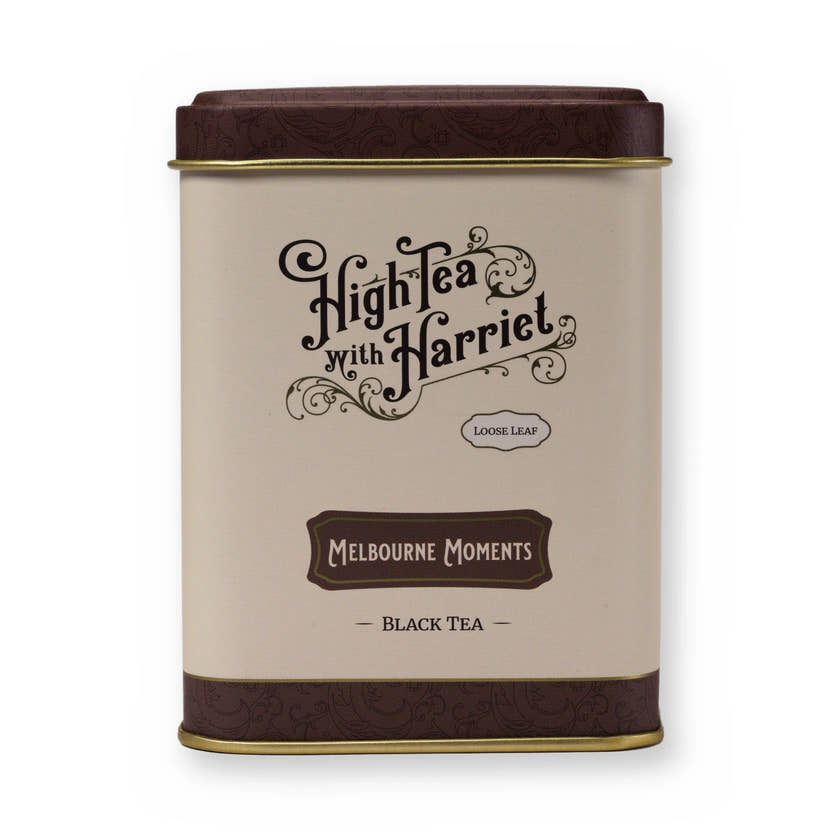 Melbourne Moments caramel & cacao black tea, small tin, front