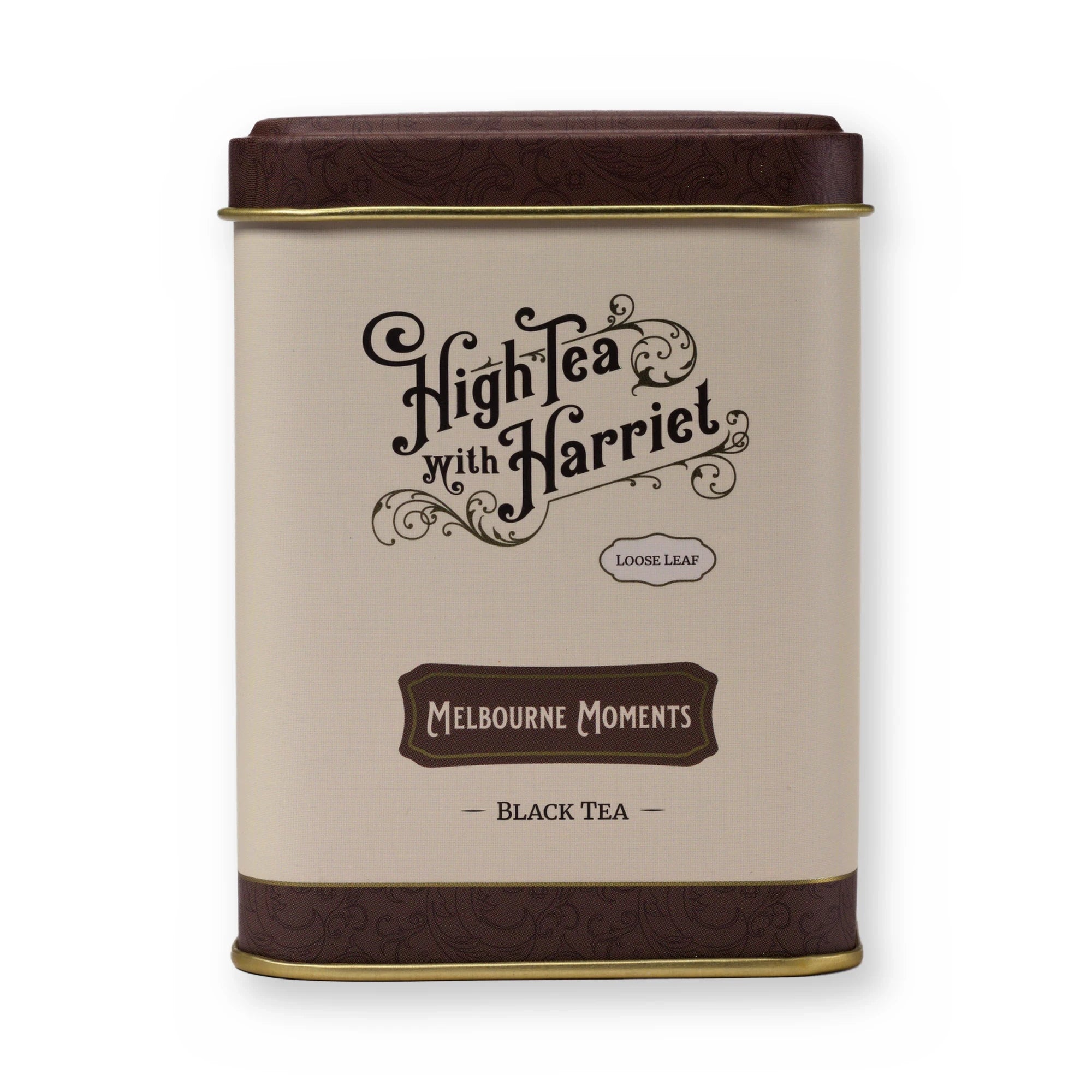 Melbourne Moments caramel & cacao black tea, small tin, front