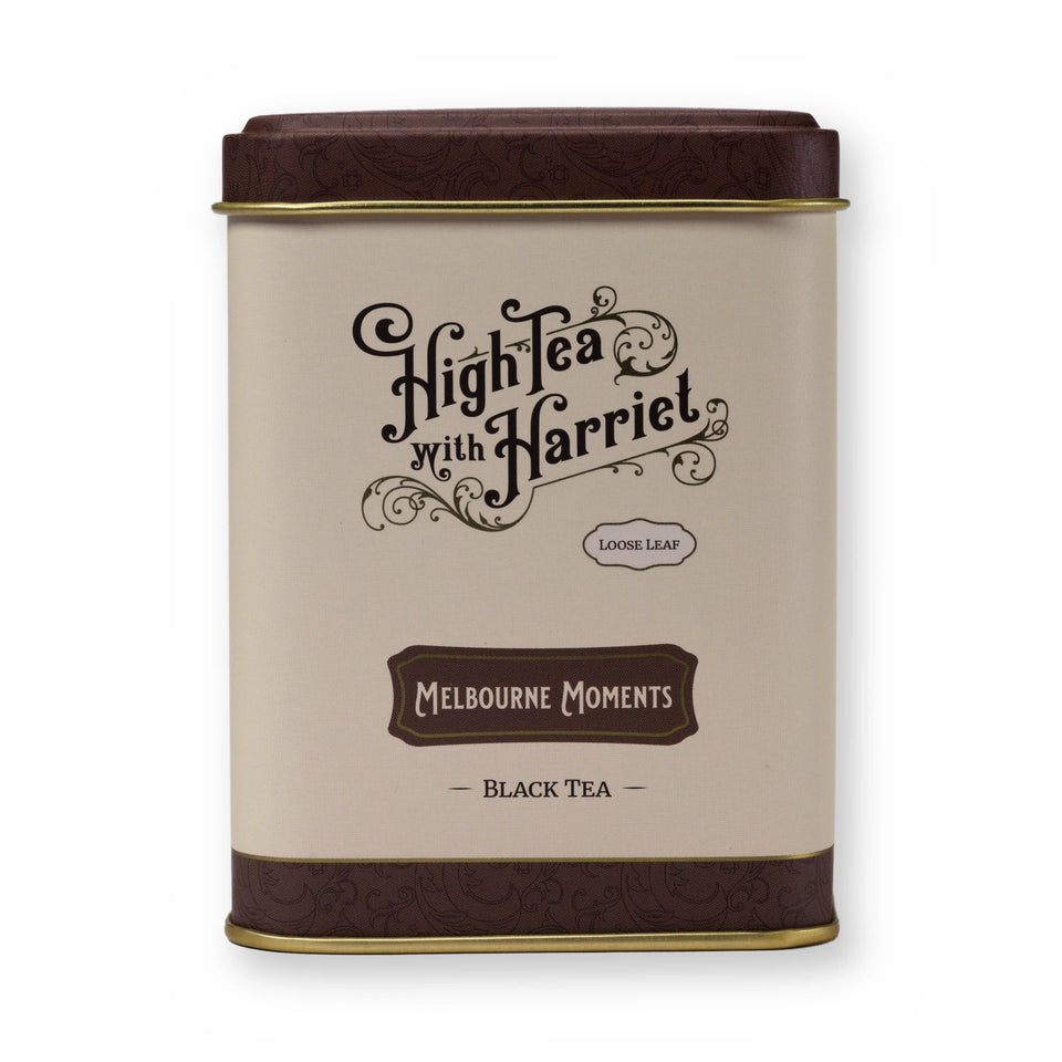 Melbourne Moments caramel & cacao black tea, small tin, front