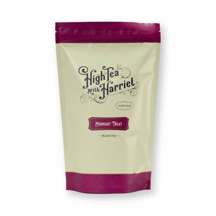 Midnight Treat white chocolate & strawberry black tea, pouch, front