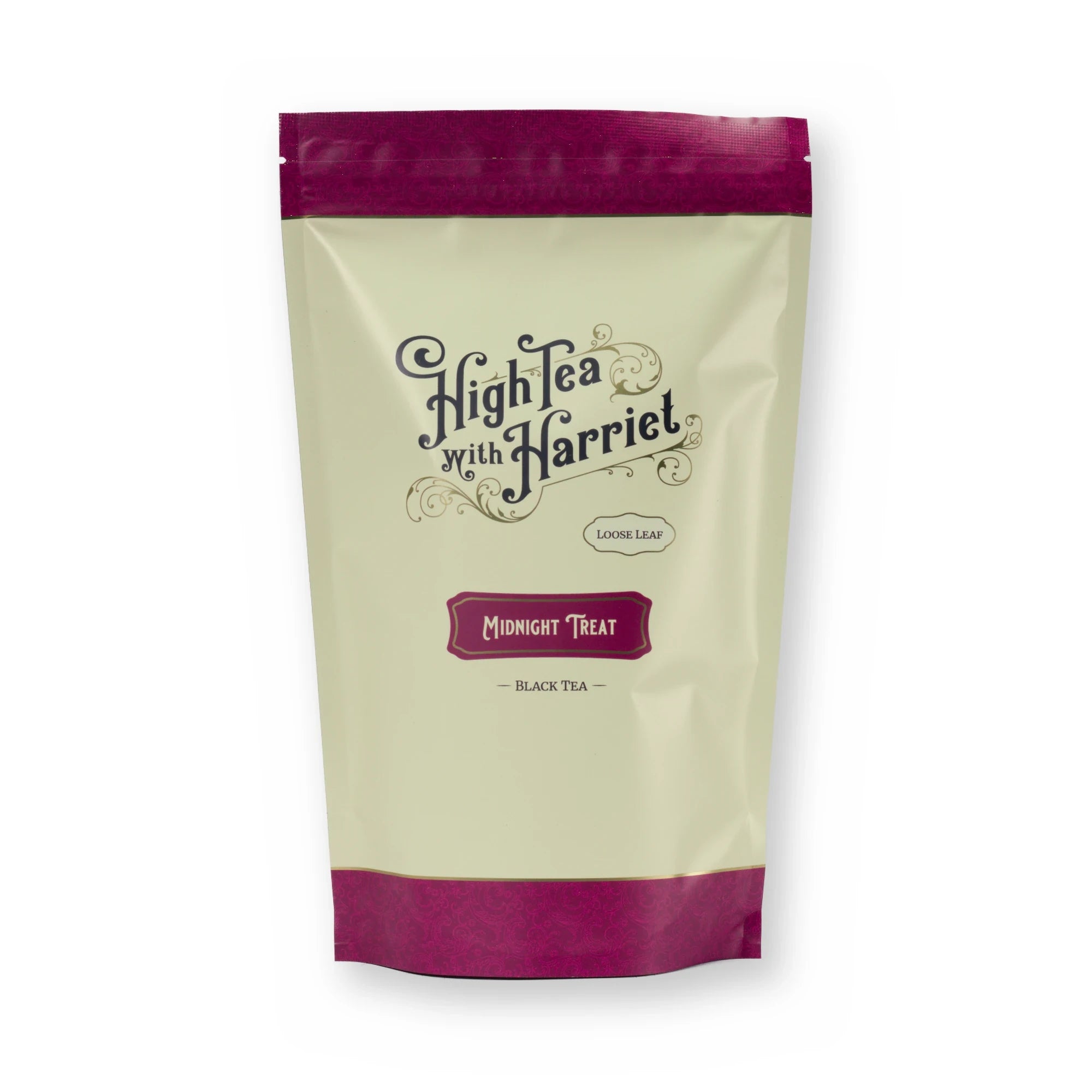 Midnight Treat chocolate & strawberry black tea, pouch, front