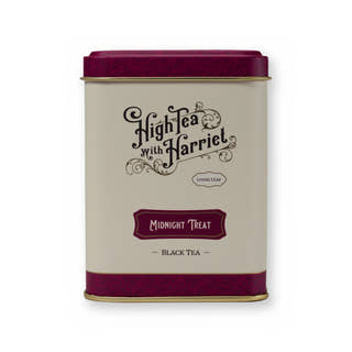 Midnight Treat white chocolate & strawberry black tea, small tin, front