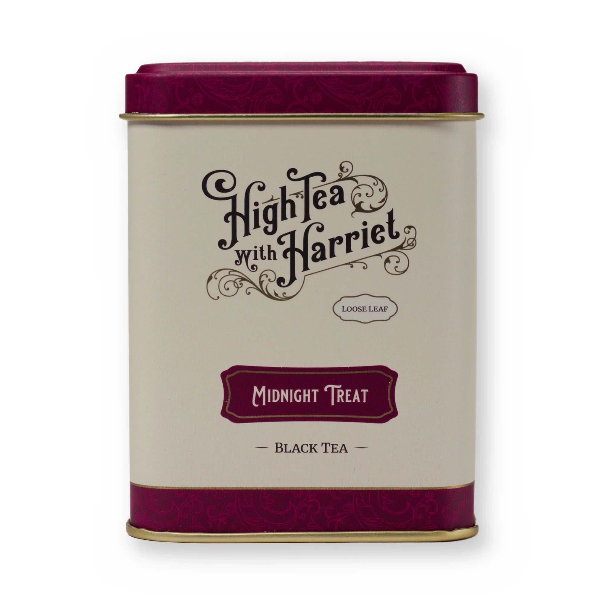 Midnight Treat chocolate & strawberry black tea, small tin, front