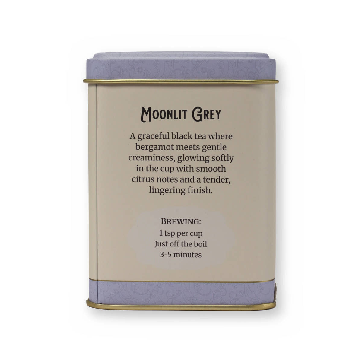 Moonlit Grey earl grey cream black tea, small tin, back