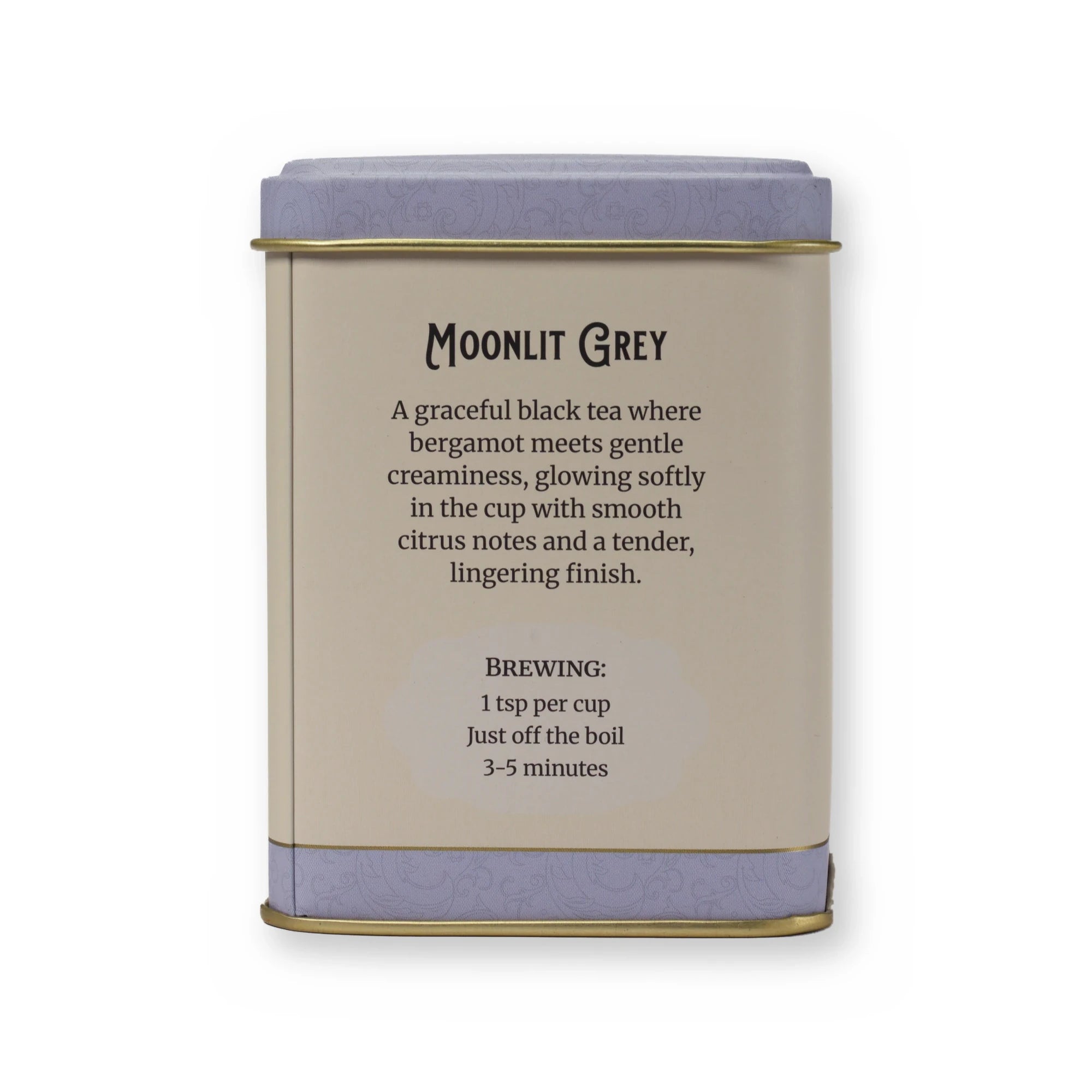 Moonlit Grey earl grey cream black tea, small tin, back