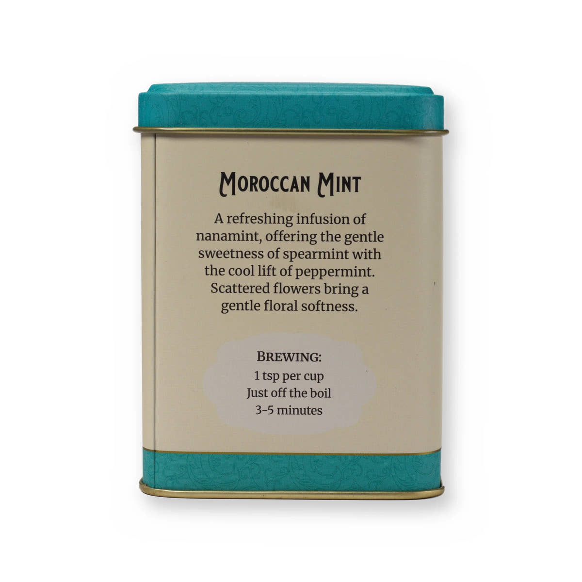 Moroccan Mint mint & florals herbal tea, small tin, back