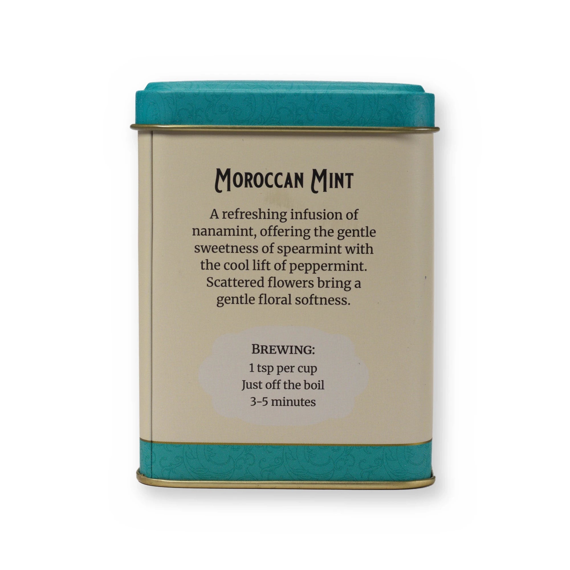 Moroccan Mint mint & florals herbal tea, small tin, back