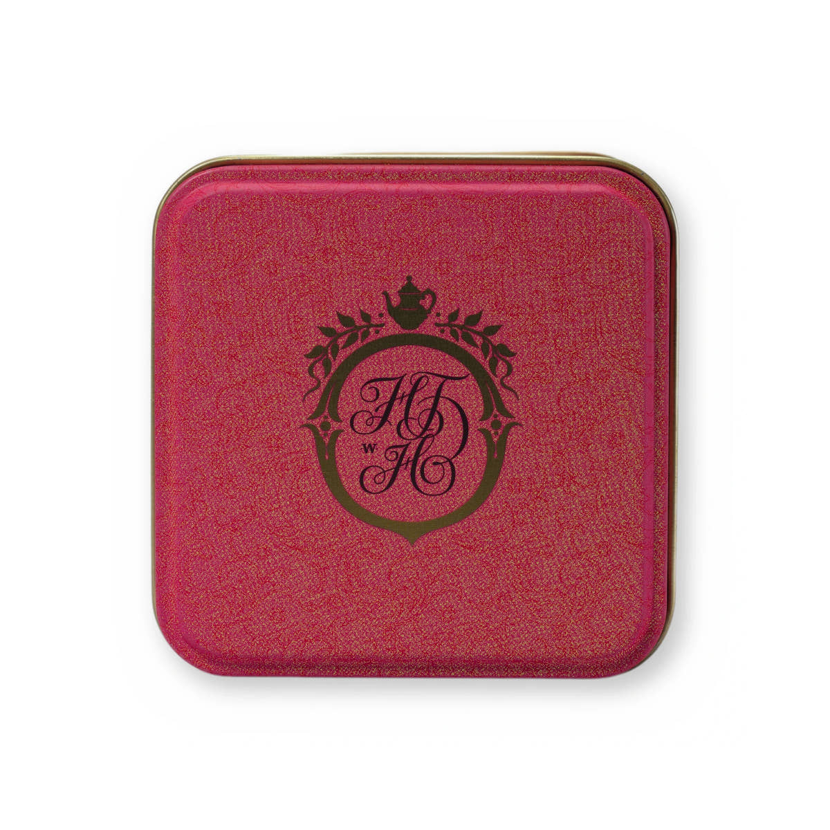 Peach Blush peach & hibiscus fruit tisane, small tin, lid from above