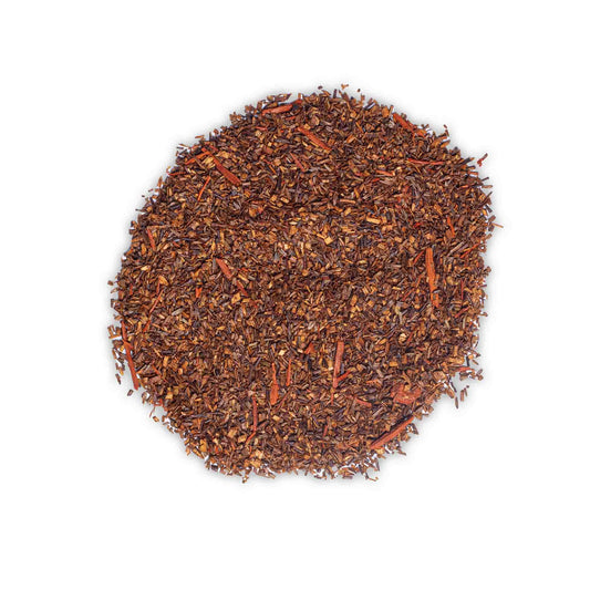 Loose leaf Ravishing Red tea by High Tea with Harriet featuring rooibos with notes of orange, vanilla, and sandalwood on white background