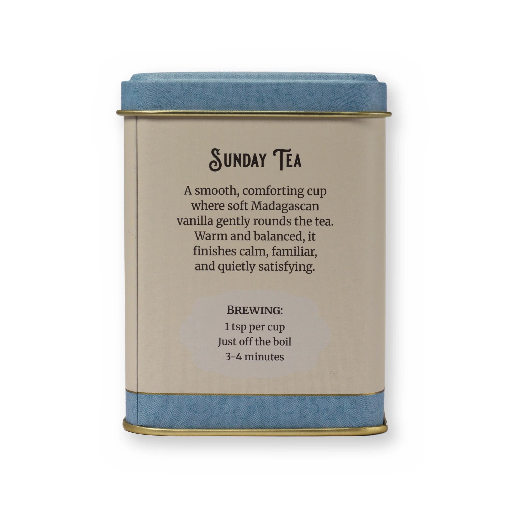 Sunday Tea malt & vanilla black tea, small tin, back
