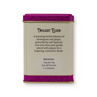 Twilight Elixir lemongrass & ginger herbal tea, small tin, back