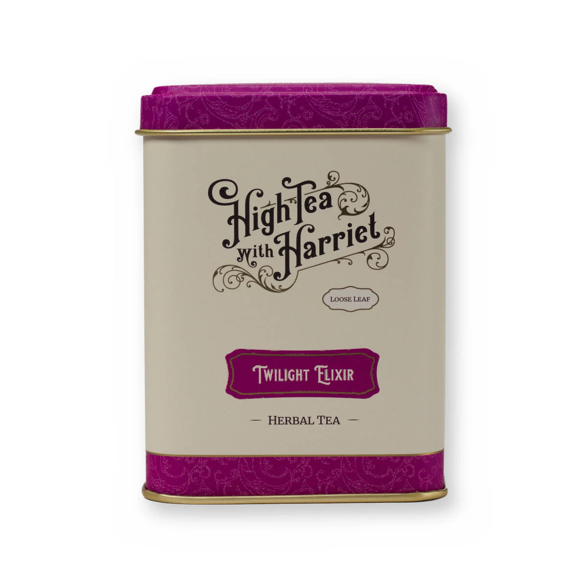Twilight Elixir lemongrass & ginger herbal tea, small tin, front