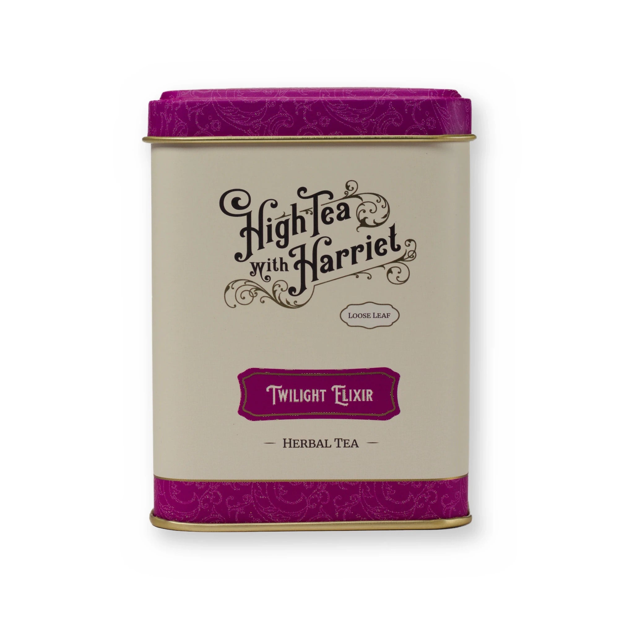 Twilight Elixir lemongrass & ginger herbal tea, small tin, front