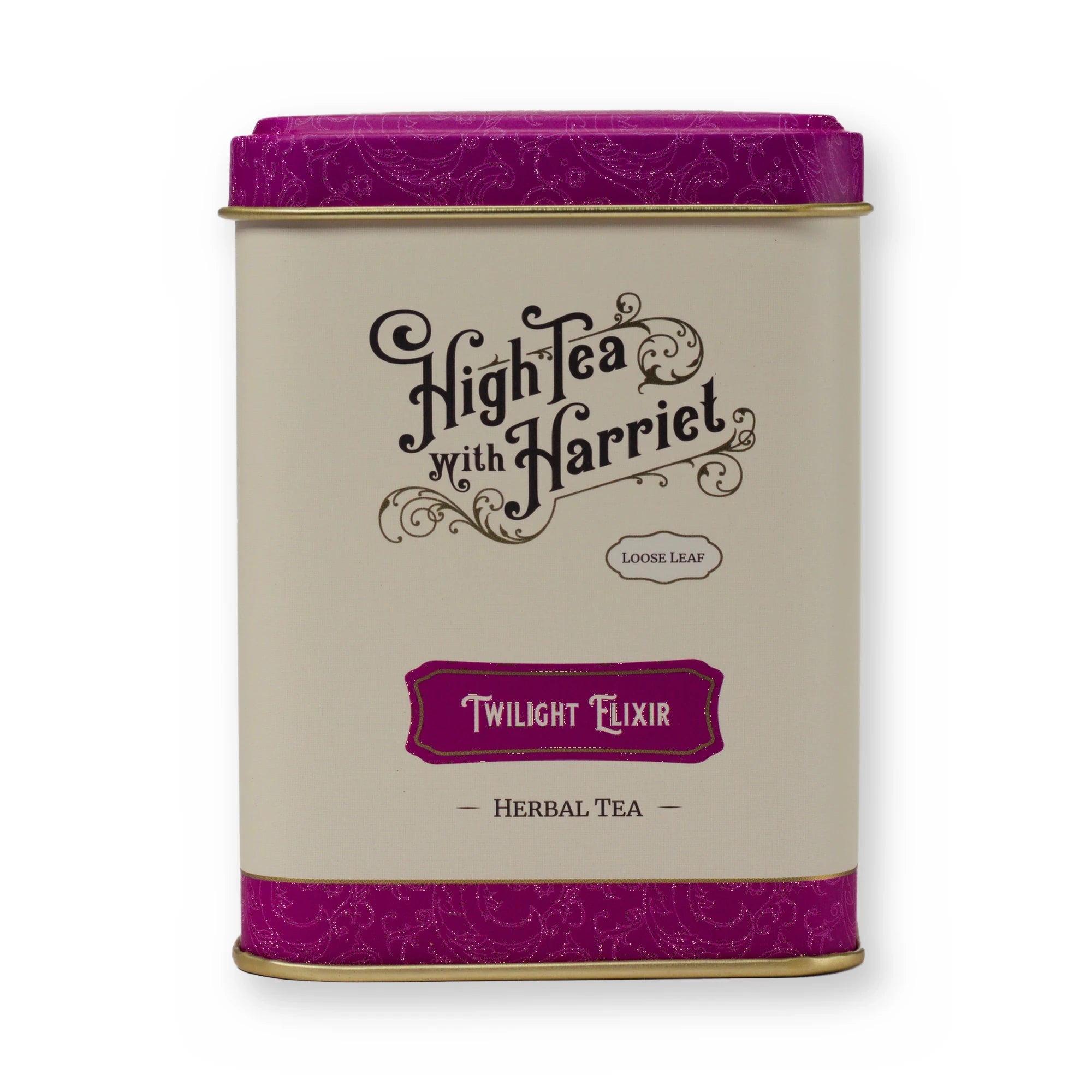Twilight Elixir lemongrass & ginger herbal tea, small tin, front