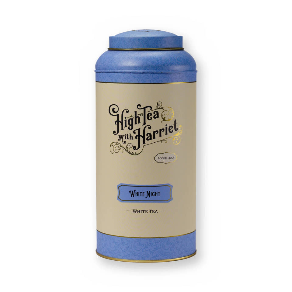 White Night mirabelle fruit white tea, large tin, front