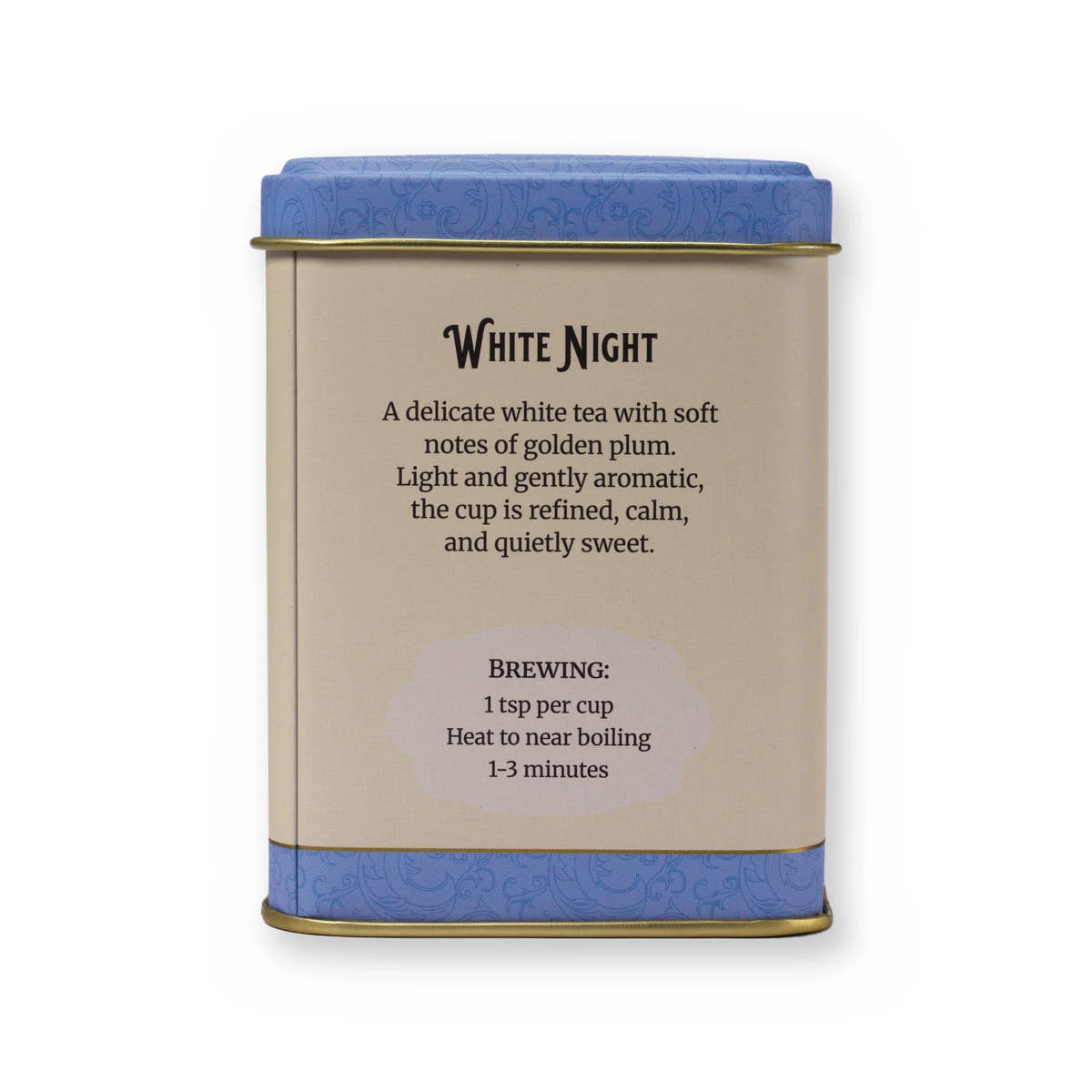 White Night mirabelle fruit white tea, small tin, back