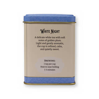 White Night mirabelle fruit white tea, small tin, back