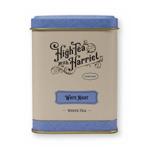 White Night mirabelle fruit white tea, small tin, front