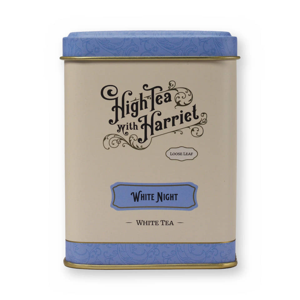 White Night mirabelle fruit white tea, small tin, front