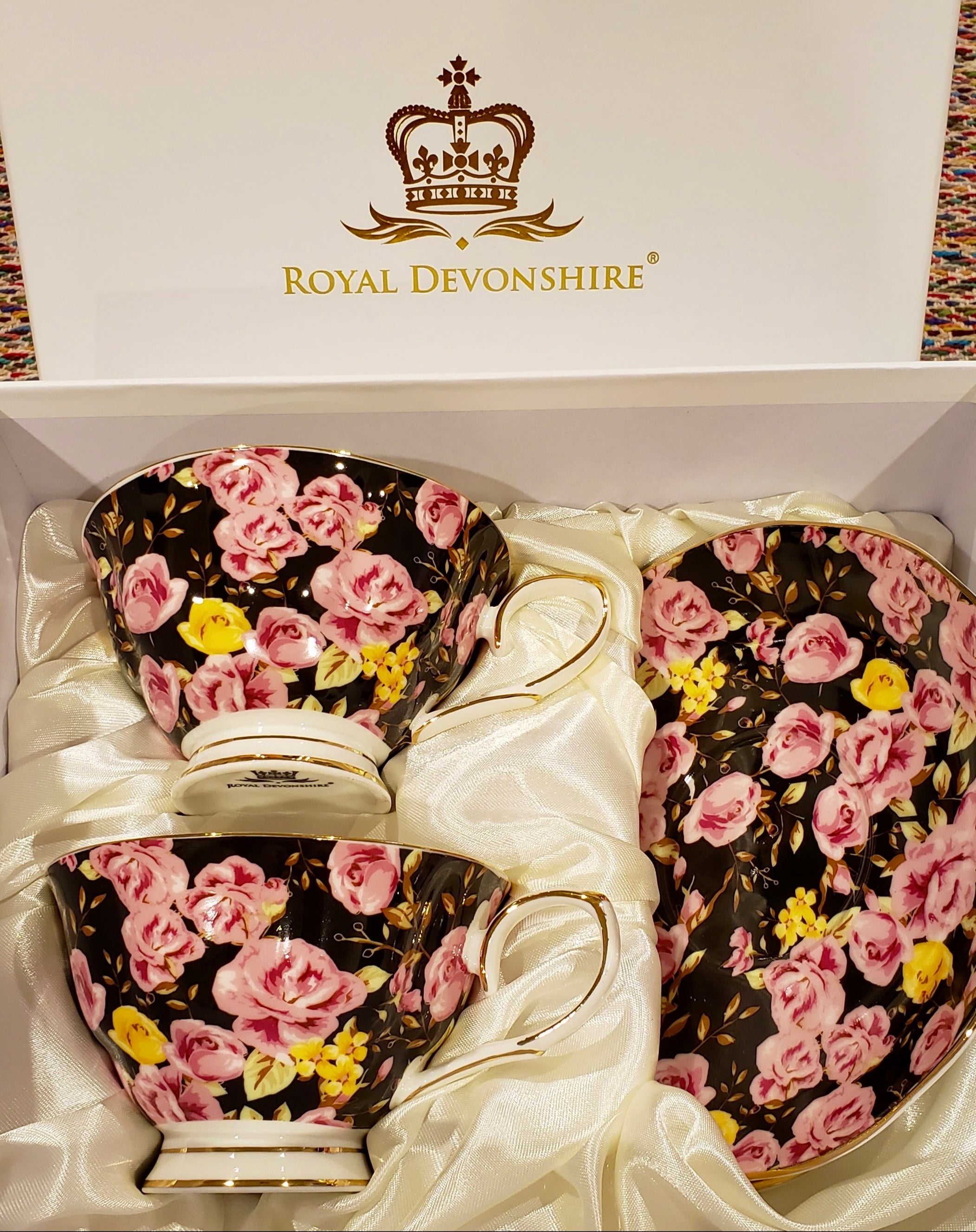 Nocturne in Roses Teacup & Saucer Set of 2