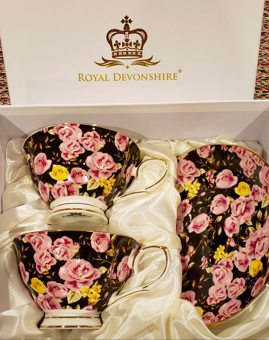 Midnight Rose Garden 2 Teacup & Saucer Set