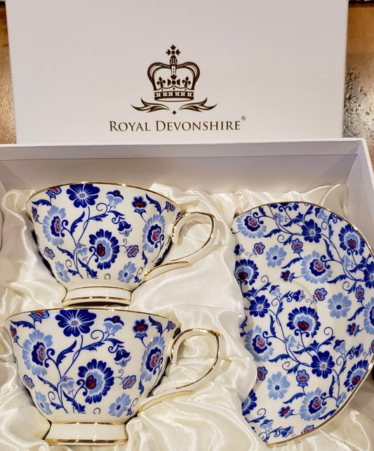 Sunshine Blue Sprays 2 Teacup & Saucer Set