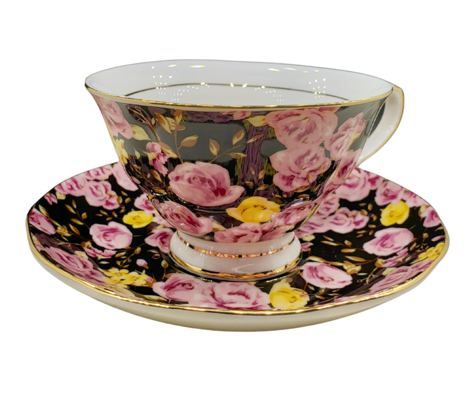 Nocturne in Roses Teacup & Saucer Set of 2